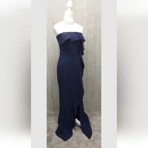 Women’s Cocktail  Party Dress Strapless Ruffle Accents, Dark Blue Size S Lulus B